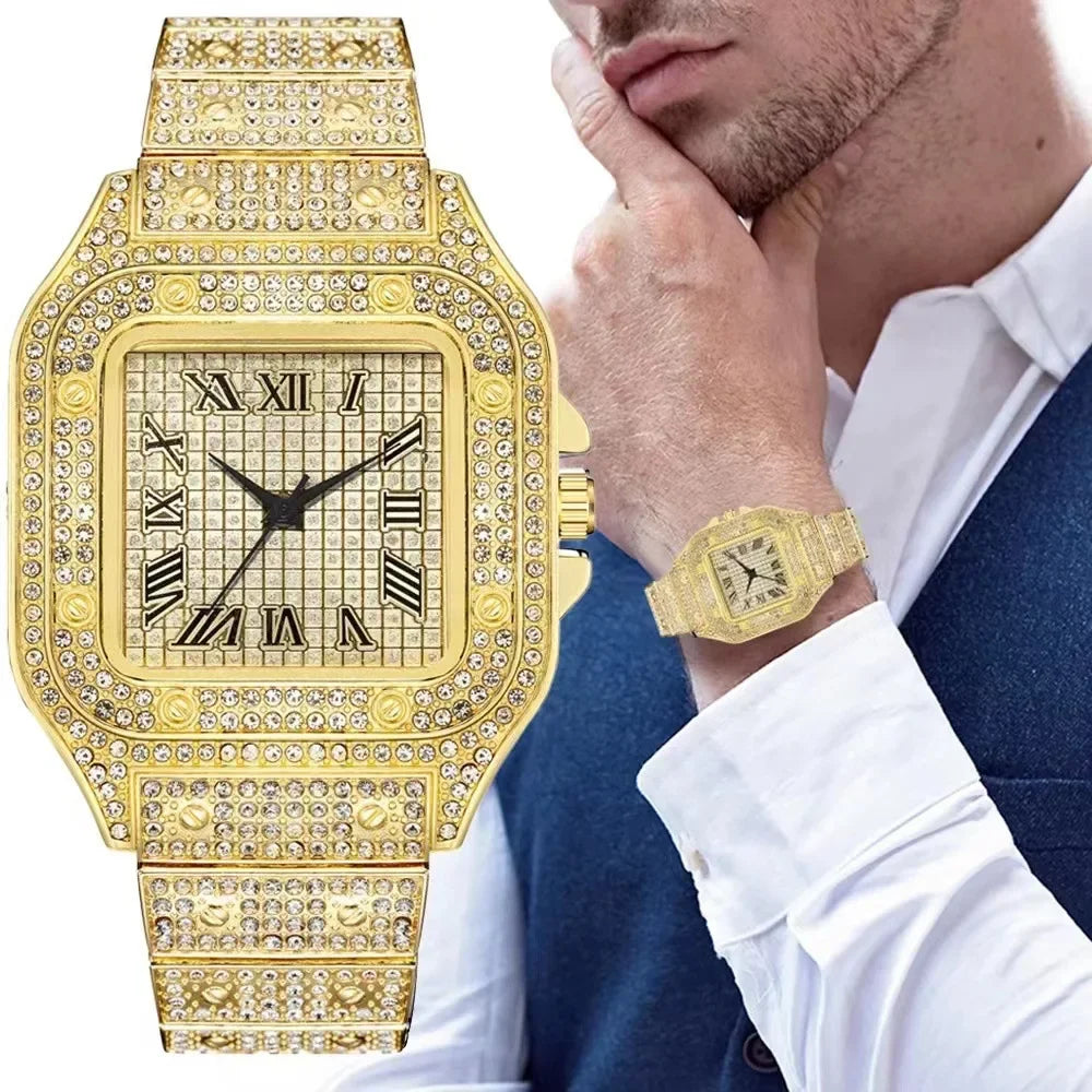 Luxury Diamond Men Women Watches Gold Watch Ladies Wrist Watch Luxury Rhinestone Unisex Bracelet Watches Female Clock 2024 New