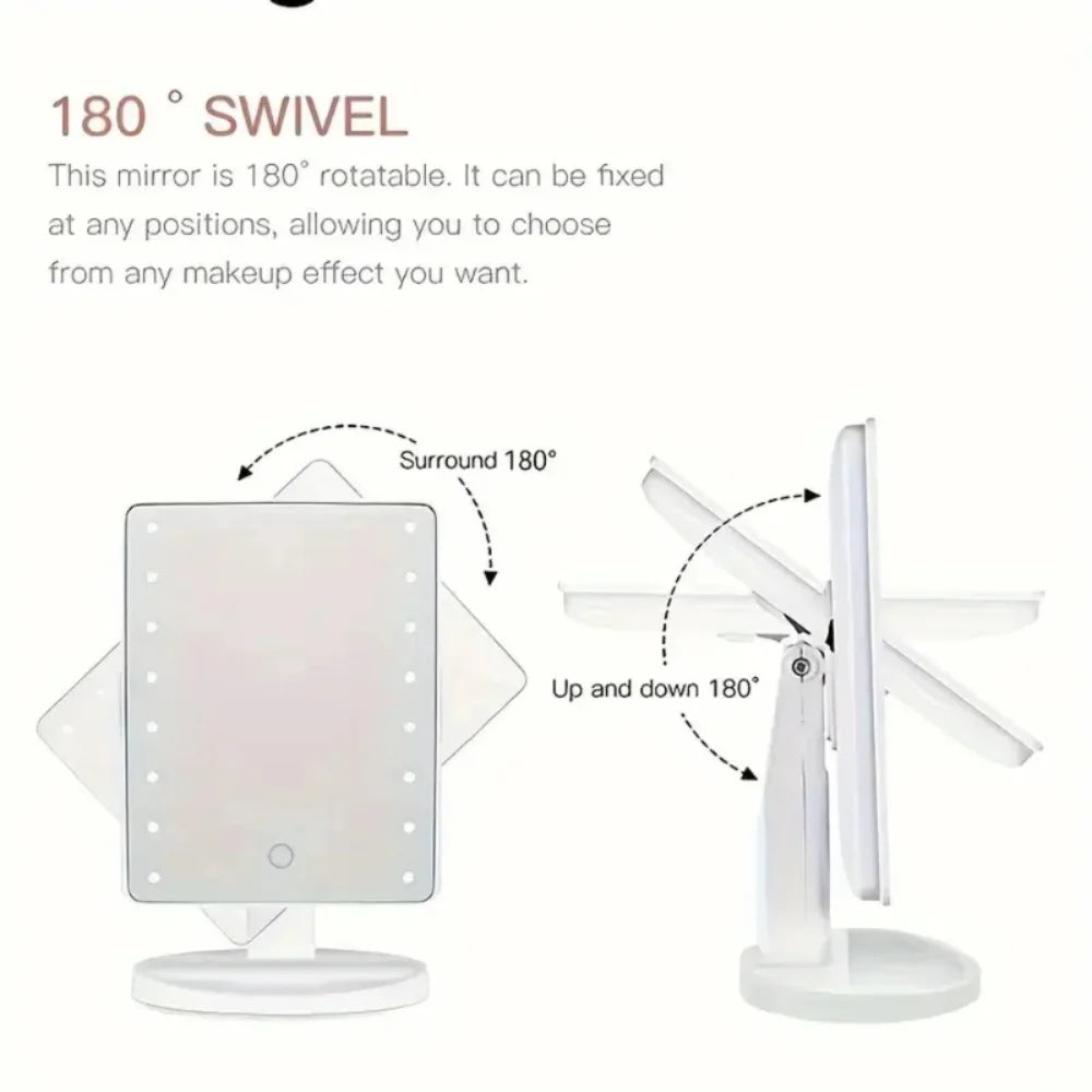 16LED Touch Screen Makeup Mirror, Rotatable Vanity Mirror, 3-Speed Brightness, Portable Cosmetic Mirror for Dorm Bedroom