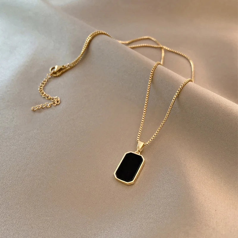 men's Neck Chain Black Exquisite Minimalist Square Pendant Choker Geometric Necklace Collar Chain Female Jewelry Party Gifts