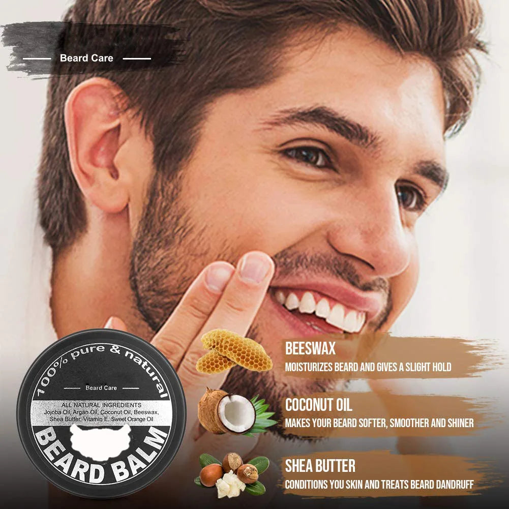 5/7/8 PCS Men's Beard care full set beard comb Balm Double-sided comb with roller beard growth liquid