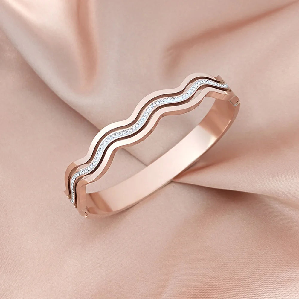 Luxury Women's Bracelet: Creative Wave Design - Diamond embellishment, fashion wrist jewelry