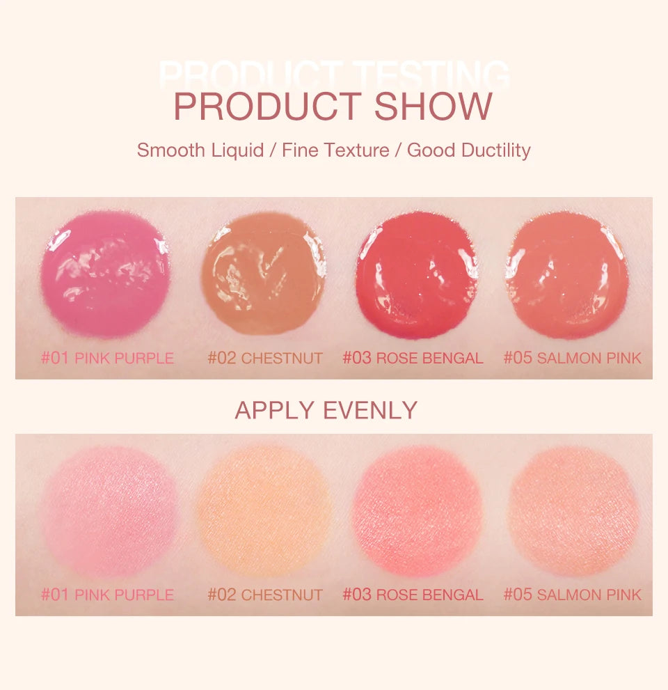 O.TWO.O Liquid Blusher 4 Colors Rose Pink Blush Long Lasting Natural Cheek Face Makeup Blusher High Pigment For Women Cosmetics