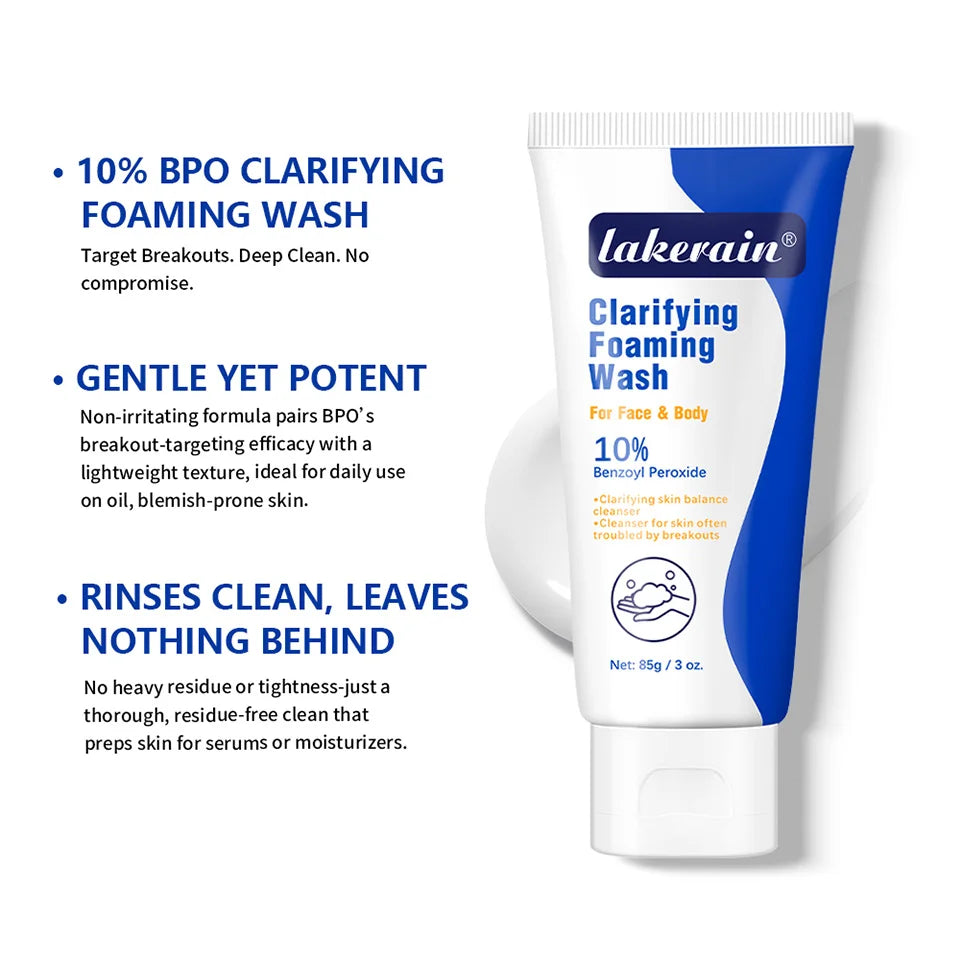 Lakerain Clarifying Foaming Wash 10% Benzoyl Peroxide Foaming Cleanser Acne Foaming Cleanser Target Breakouts Deep Clean Cream