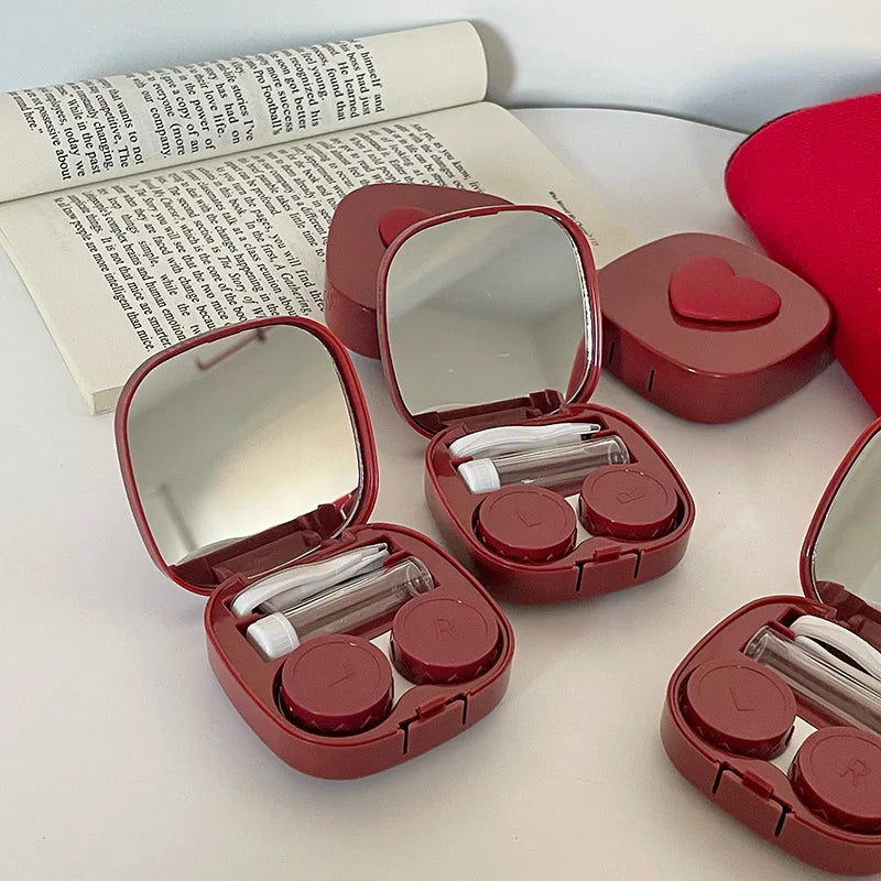 Women Color Contact Lens Case Red Heart Contact Lenses Box for Eyes Care Kit Glasses Case Holder Container