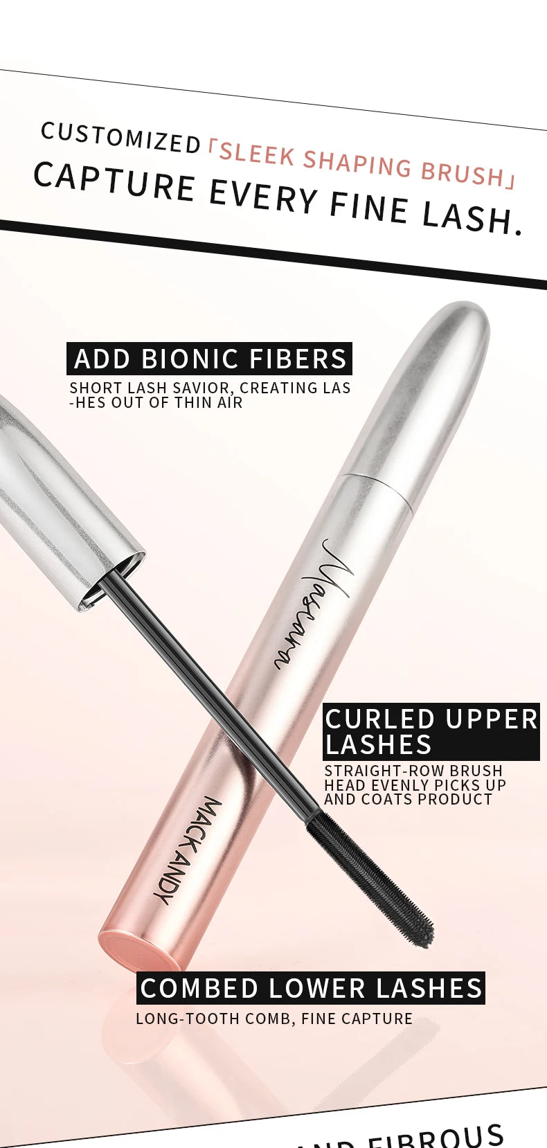 MACKANDY Black Mascara Makeup Volumizing&Lengthening Mascara, Thickening Washable Longwear Smudge Resistant Make Up Cruelty Free