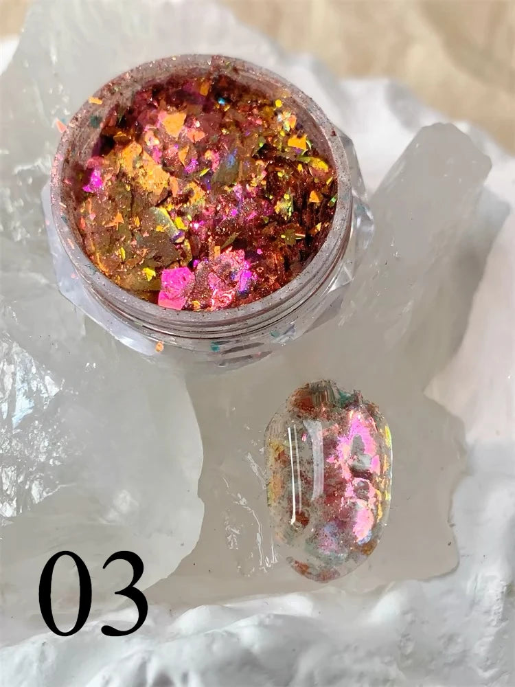 Nail Glitter Powder for Manicure, Feather, Opal, Aurora, Iridescent, Sparkling Flame, Flakes, Shiny Dust, Pigment,