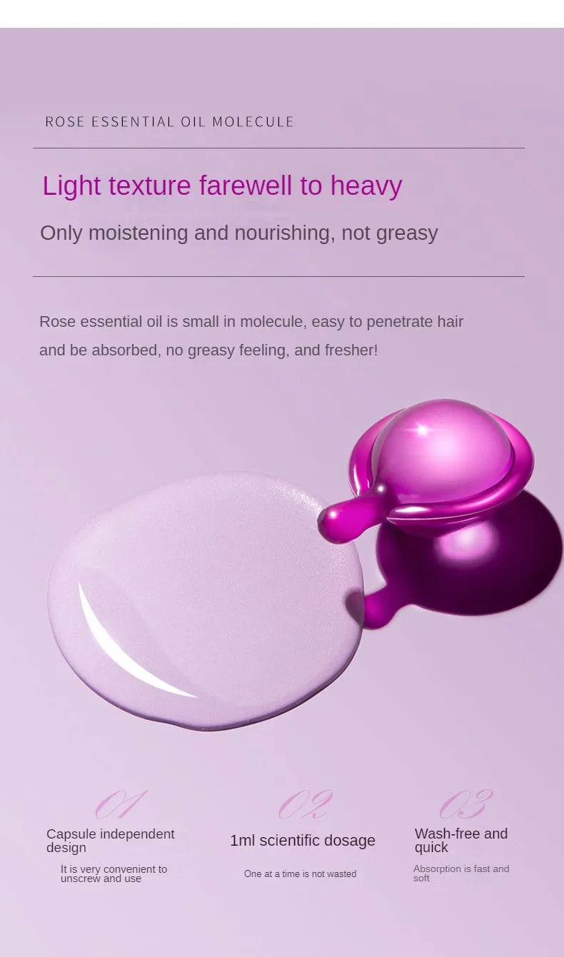 Hair Styling Serum Frizzy Dry Hair Rose Essence Oil Capsules Leave-in Anti Frizz Conditioner Repair Hair Care
