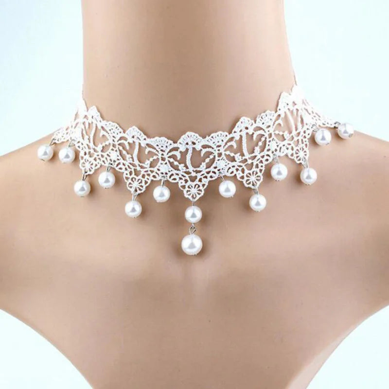 Lady Neck Jewelry Accessories Girl Lace Gothic Choker for Women Vintage Sexy Fashion Velvet Rose Beads Flower Necklace