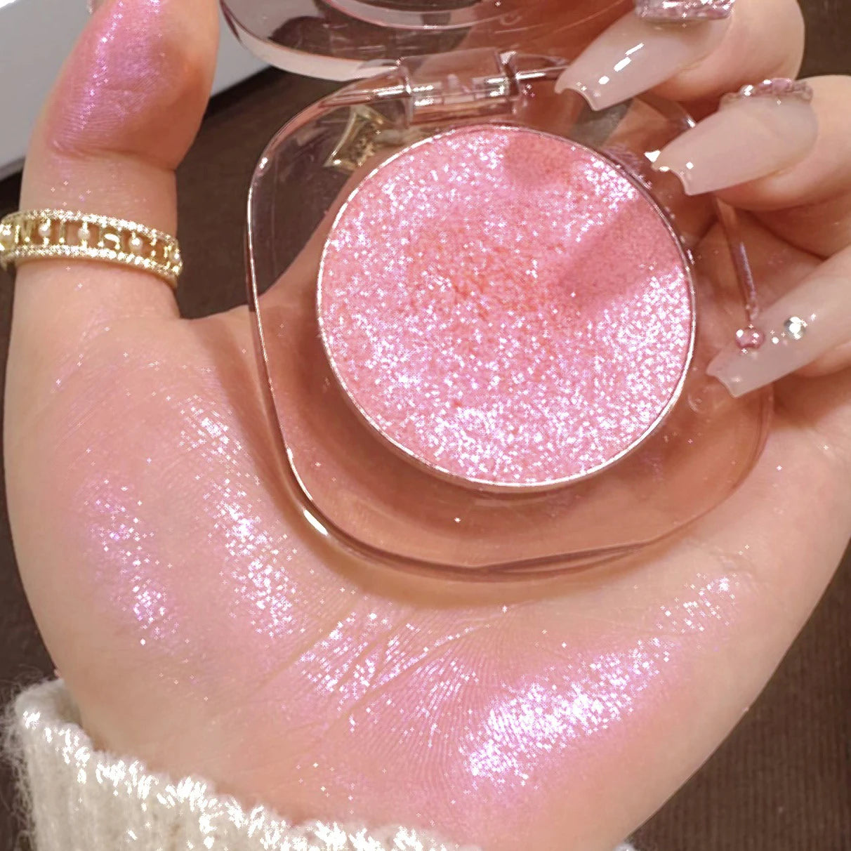 Makeup Highlighter Pink Polarized Shiny Glitter Brighten Cheekbones Eyes High Gloss Palette Highly Pigmented Shimmer Fine Shine