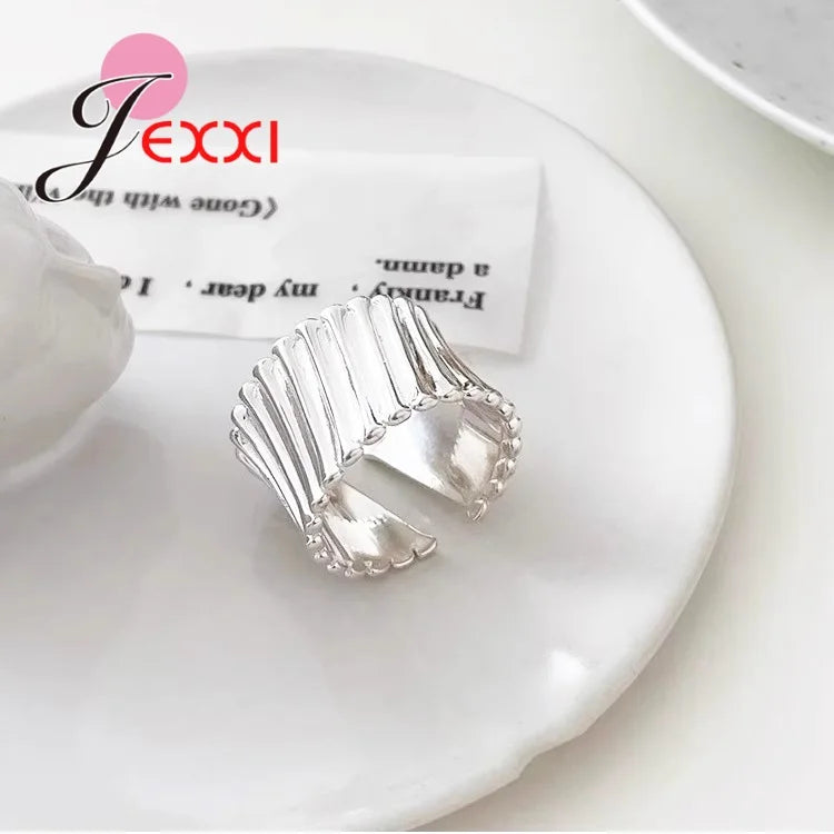 Genuine 925 Sterling Silver Ring For Women Jewelry Wide Simple Open Vintage Handmade Ring For Party Birthday Gift New Trendy