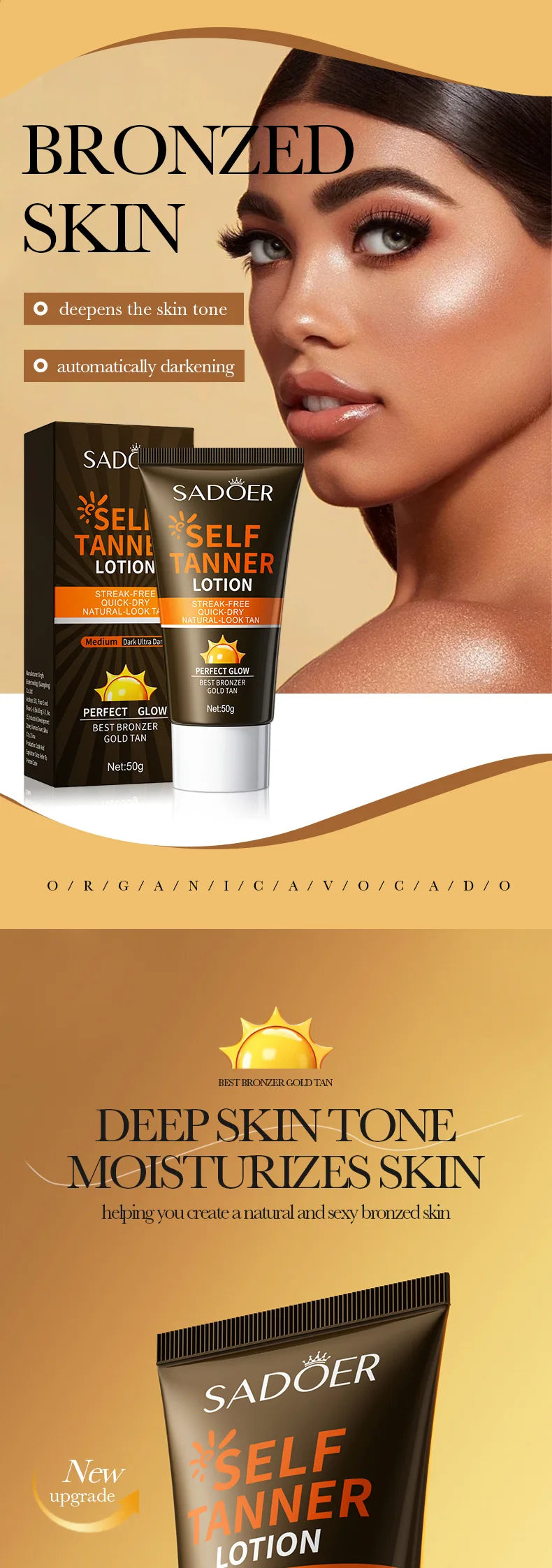SADOER Body Self Tanners & Bronzer,Summer beach tanning cream darkening lotion,Facial Self Tanners & Bronzers lasting