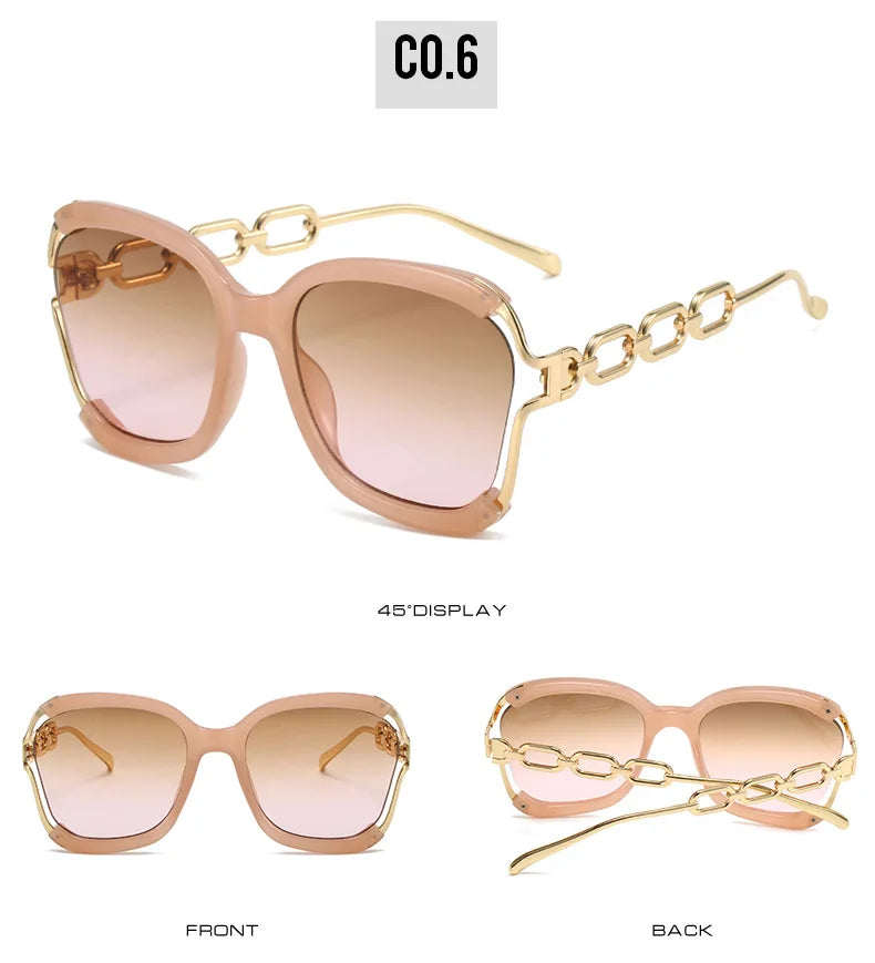 Luxury Square Sunglasses Women UV400 Retro Brand Chain Metal Frame Shades Summer Sun Glasses for Female