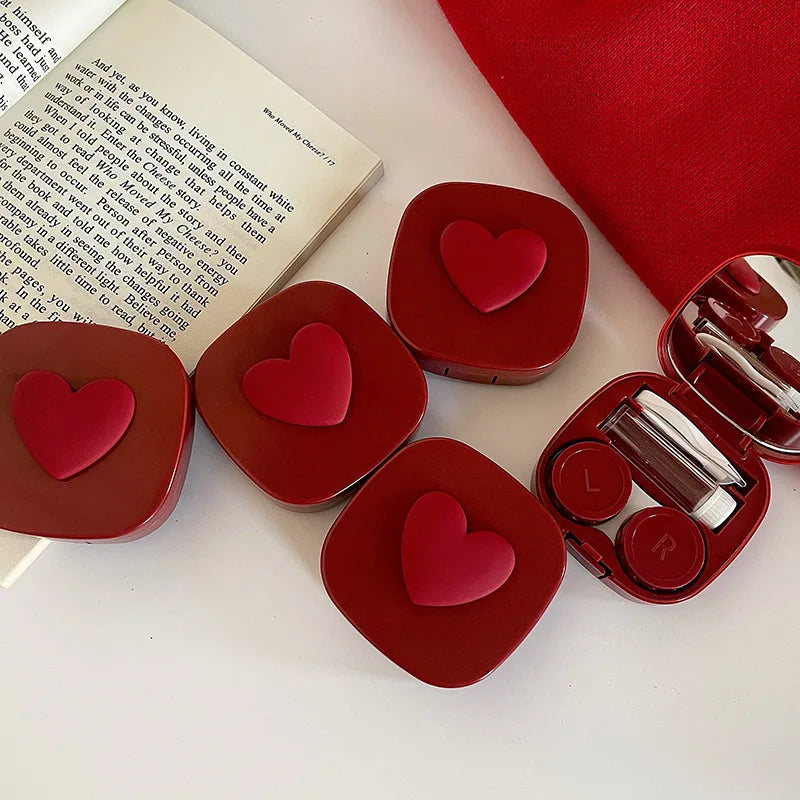 Women Color Contact Lens Case Red Heart Contact Lenses Box for Eyes Care Kit Glasses Case Holder Container