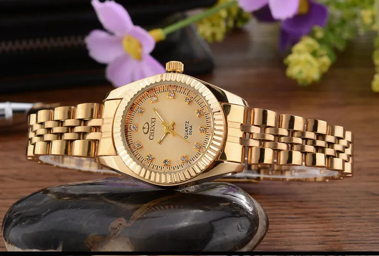CHENXI Brand Top Luxury Ladies Golden Watch for Women Clock Female Women's Dress Rhinestone Quartz Waterproof Wristwatches