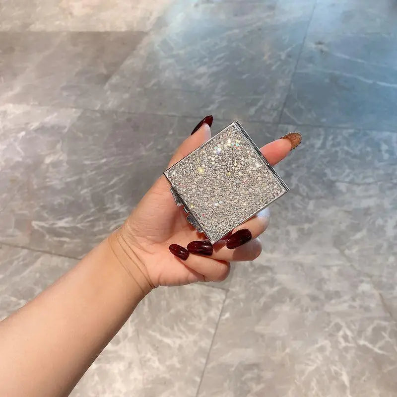 Makeup Mirror Luxury Diamond Portable Pocket Compact Mirror Women's Gifts Handheld Cosmetic Mirror with Magnification