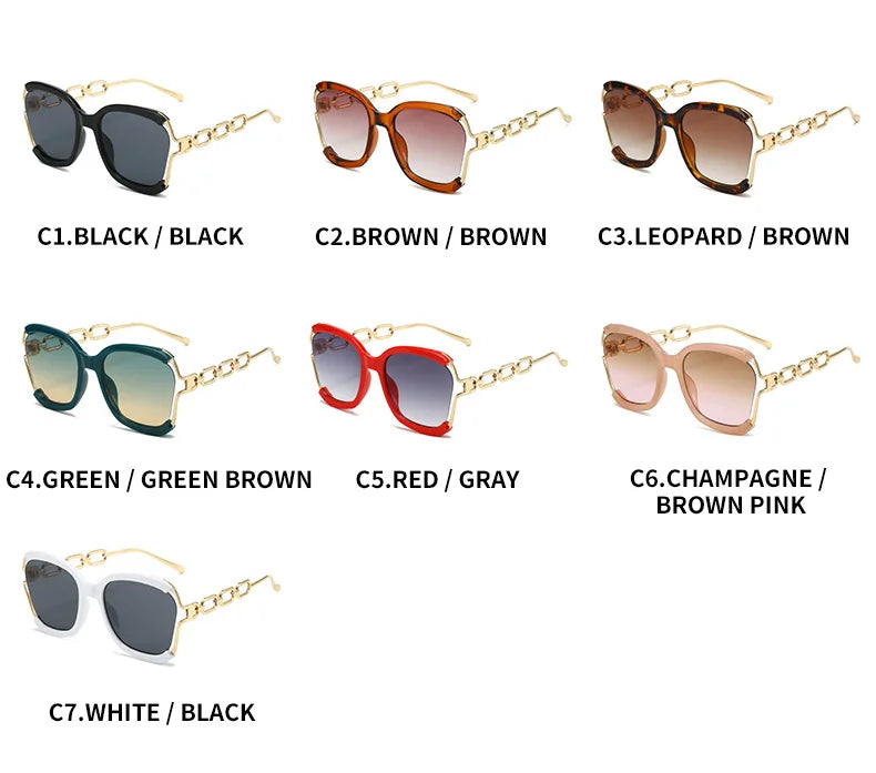 Luxury Square Sunglasses Women UV400 Retro Brand Chain Metal Frame Shades Summer Sun Glasses for Female