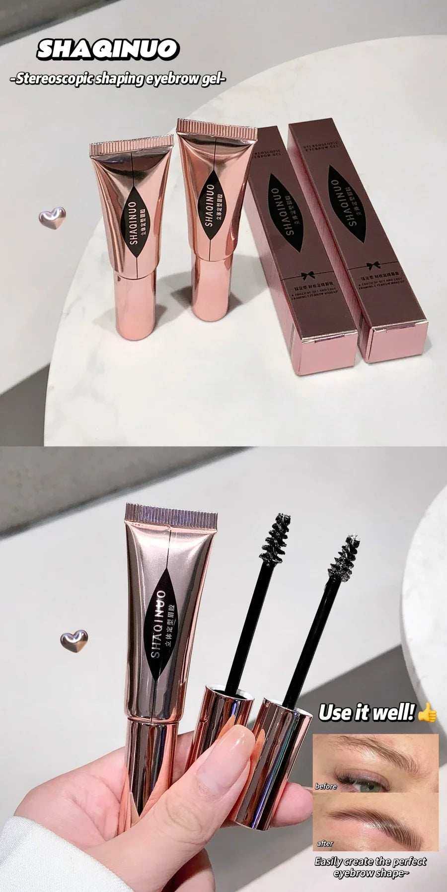 Eyebrow Styling Gel Easy to Shape & Long-Lasting Hold, Small Brush for Effortless Application, Naturally Colored for Al