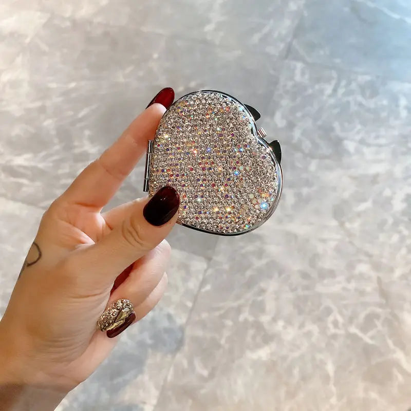 Makeup Mirror Luxury Diamond Portable Pocket Compact Mirror Women's Gifts Handheld Cosmetic Mirror with Magnification