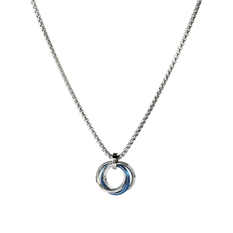 New Three Ring Ring Necklace for Men, Trendy Men, Personalized Ins, European and American Street Hip Hop Hoo