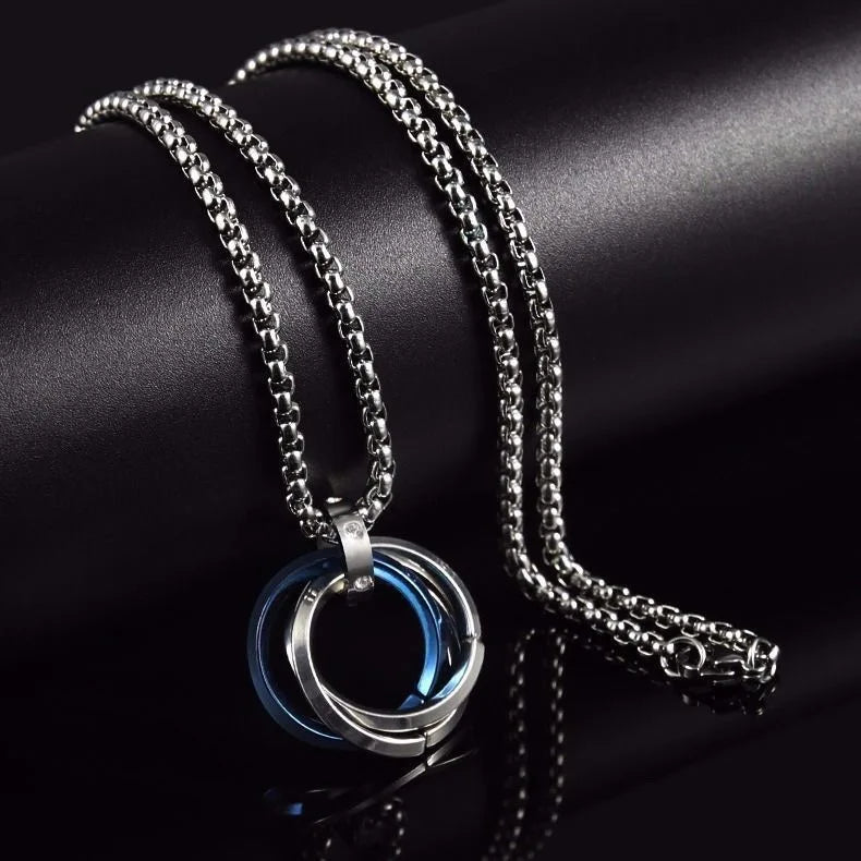 New Three Ring Ring Necklace for Men, Trendy Men, Personalized Ins, European and American Street Hip Hop Hoo