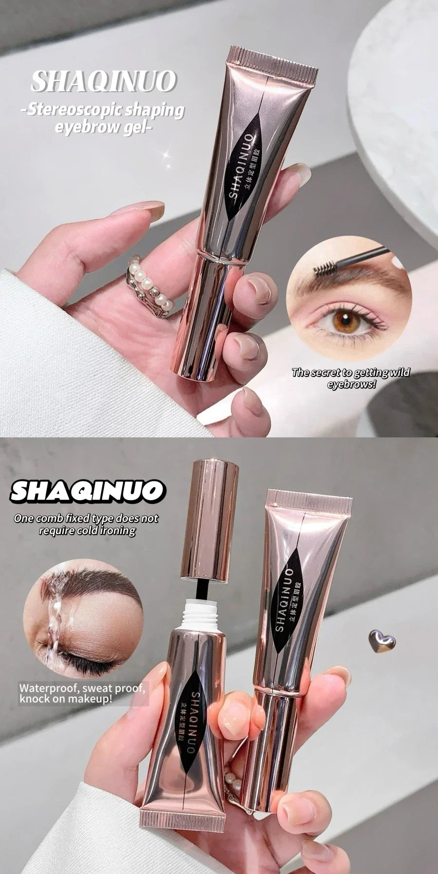 Eyebrow Styling Gel Easy to Shape & Long-Lasting Hold, Small Brush for Effortless Application, Naturally Colored for Al