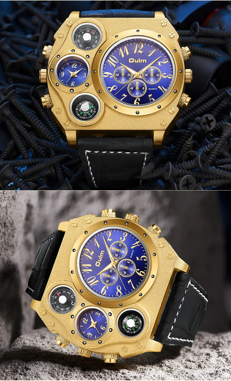 Luxury Sports Watches for Men Top Brand Casual Military Big Dial Cool Man Unique Wristwatch Male Decorative Compass Quartz Clock