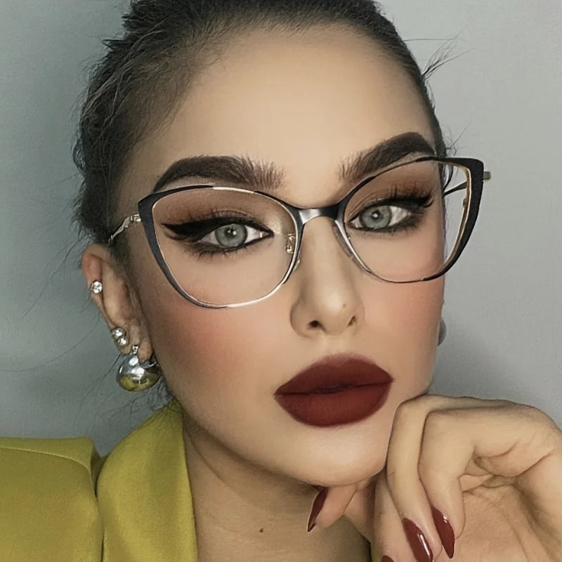Cat Eye Color Block Frame Clear Lens Glasses Fashion Computer Glasses Optical Spectacles For Women