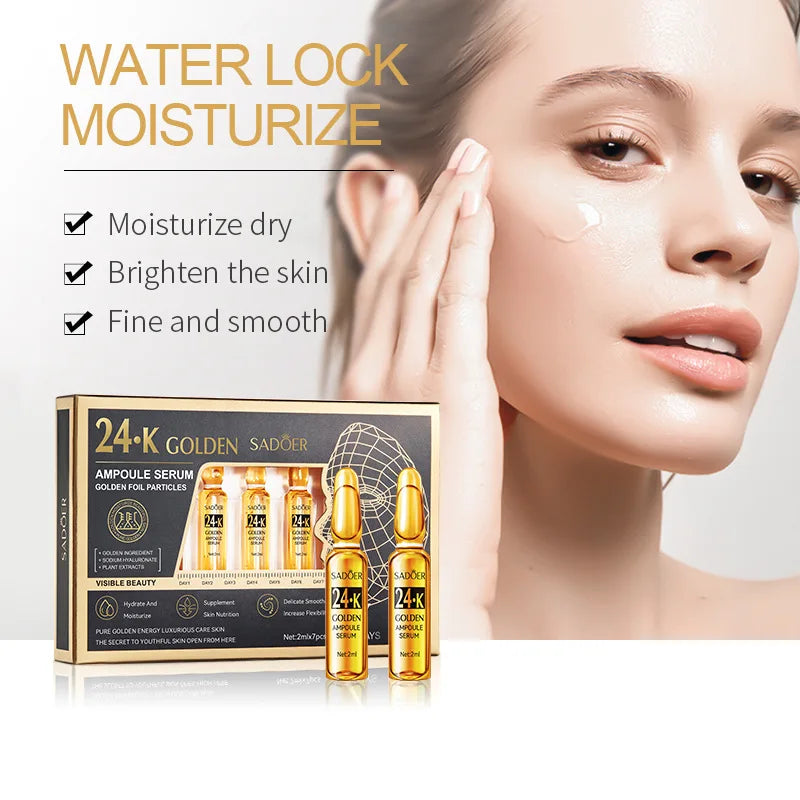 7pcs/Kit SADOER Ampoule Vitamin C 24K Gold Hyaluronic Acid Serum for Face Moisturizing Brightening Hydrating Facial Essence
