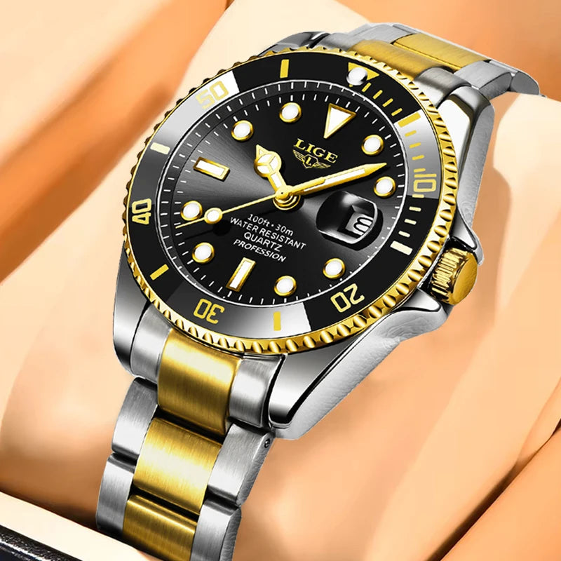LIGE Men Watch Fashion Business Watch Men Top Brand Luxury Waterproof Luminous Quartz Wristwatches For Men Relogios Masculino