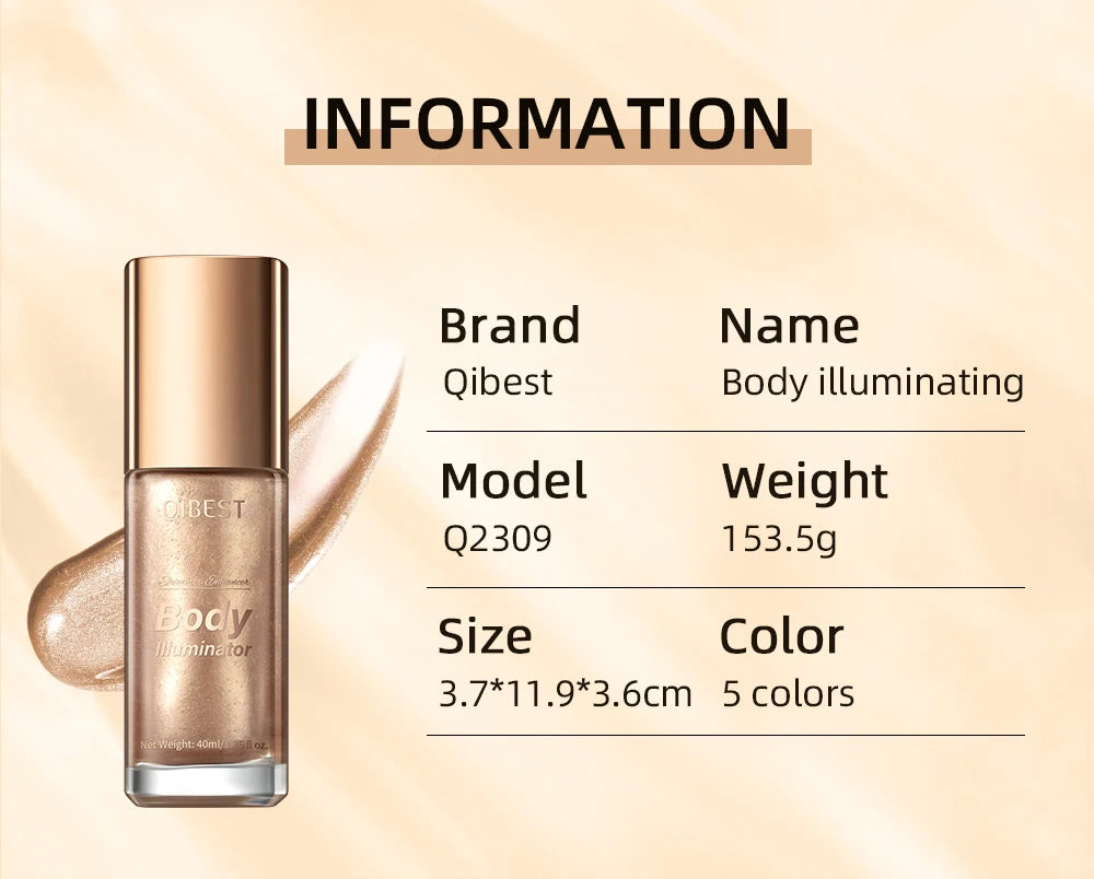 QIBEST 5 Colors Body Face Liquid Highlighter Glitter Makeup Glow Face Contour Shimmer Illuminator Ginger Highlight Cosmetics