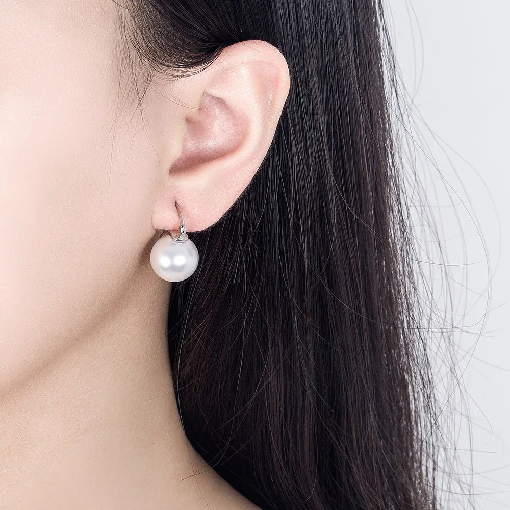 S925 Sterling Silver Jewelry Women Earrings 12MM/14MM Round Pearl Stone Earwires Jewelry Wedding Engagement Party Accessories