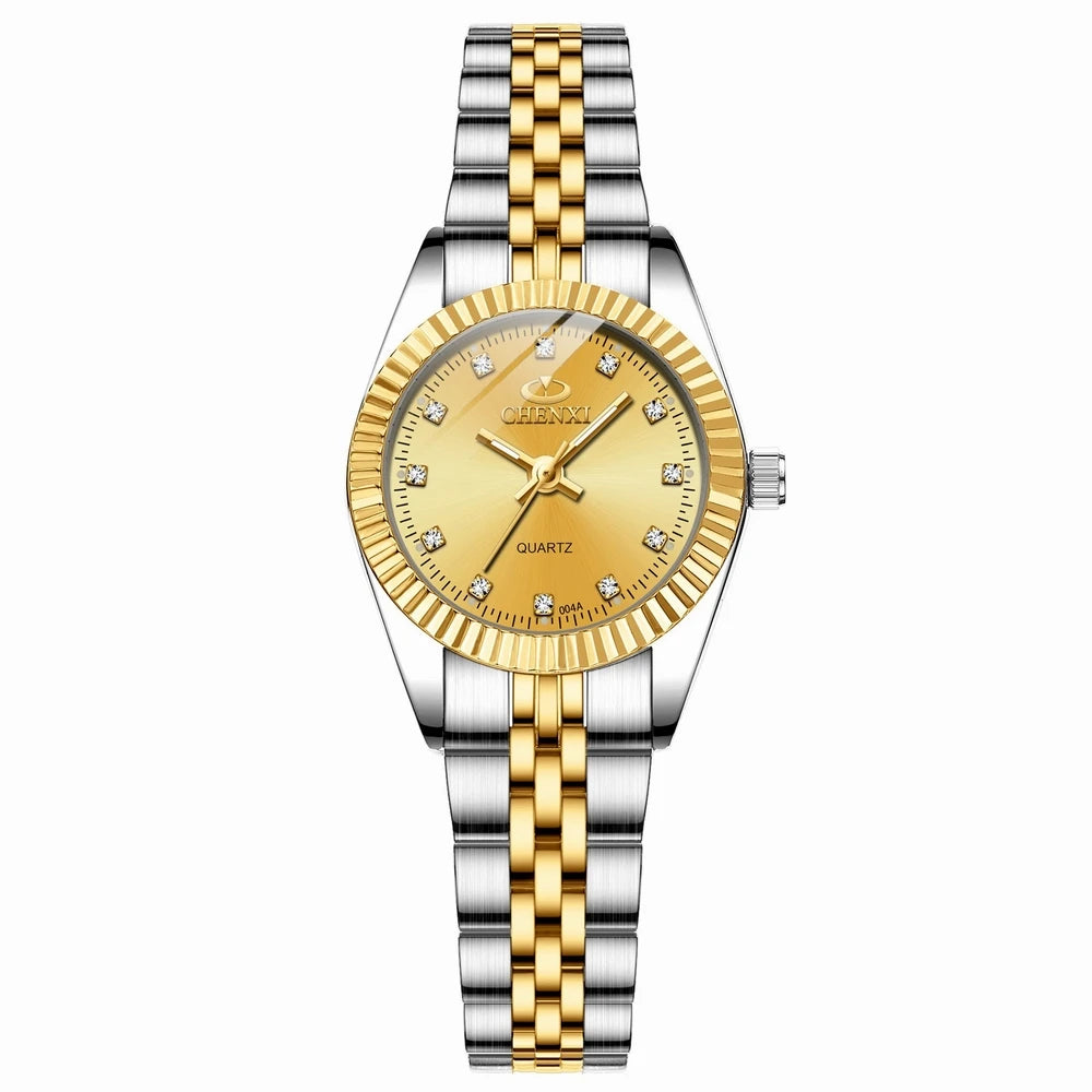 CHENXI Brand Top Luxury Ladies Golden Watch for Women Clock Female Women's Dress Rhinestone Quartz Waterproof Wristwatches