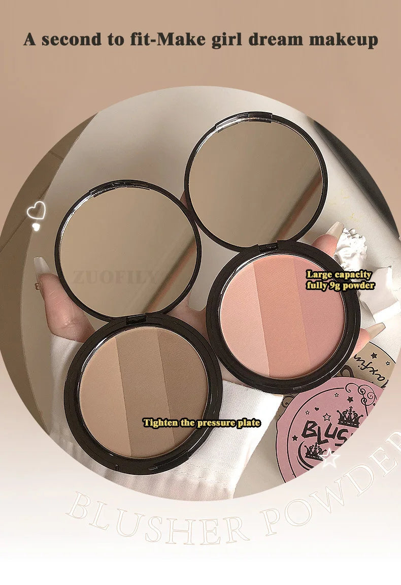 3 Colors Contour Blush Palette Matte Nose Shadow Rose Pink Cheek Glitter Glowing Illuminator Highlighter Powder Bronzer Makeup