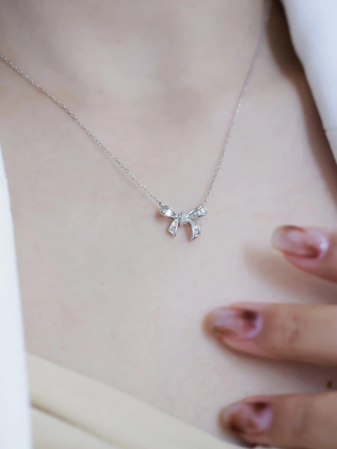 S925 Sterling Silver Women's Necklace Cute Bow Zirconia Pendant Necklace French Jewellery for Daily Wear Holiday Party Gifts