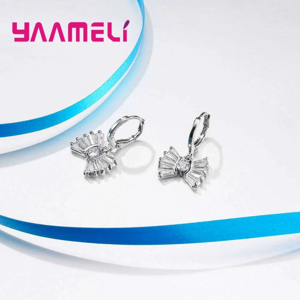 Lovely Women Bowknot Pendants Necklaces Earrings Jewelry Set For Party Accessory Anniversary 925 Sterling Silver Jewellery Sets