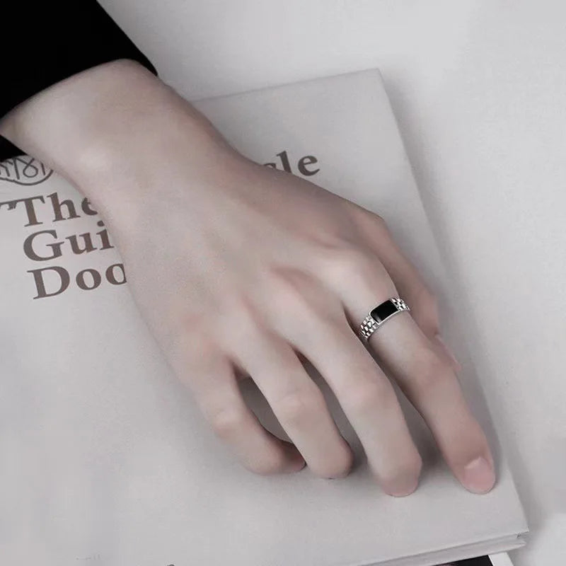 New Light Luxury Silver Plated Ring for Men Vintage Drip Glazed Opening Ring High-end Geometric Finger Ring Кольцо С Эмалью