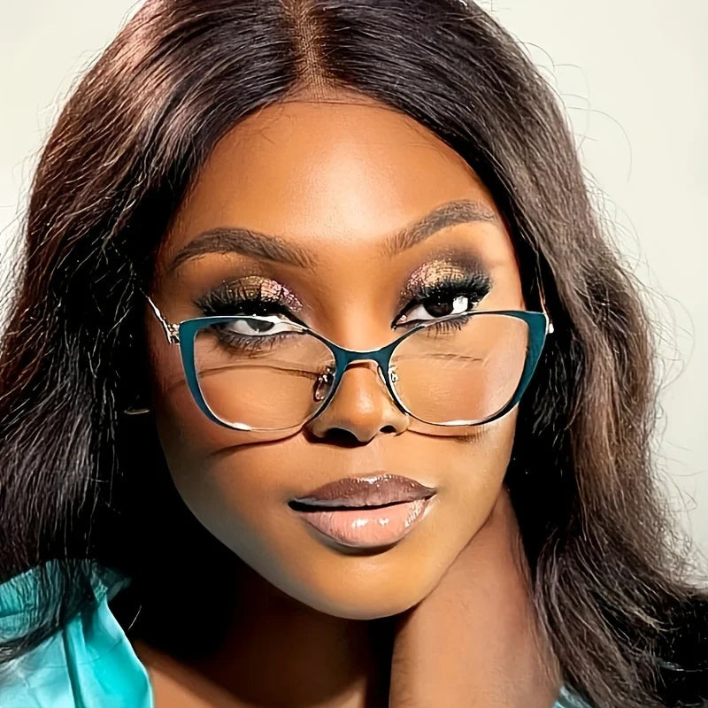 Cat Eye Color Block Frame Clear Lens Glasses Fashion Computer Glasses Optical Spectacles For Women