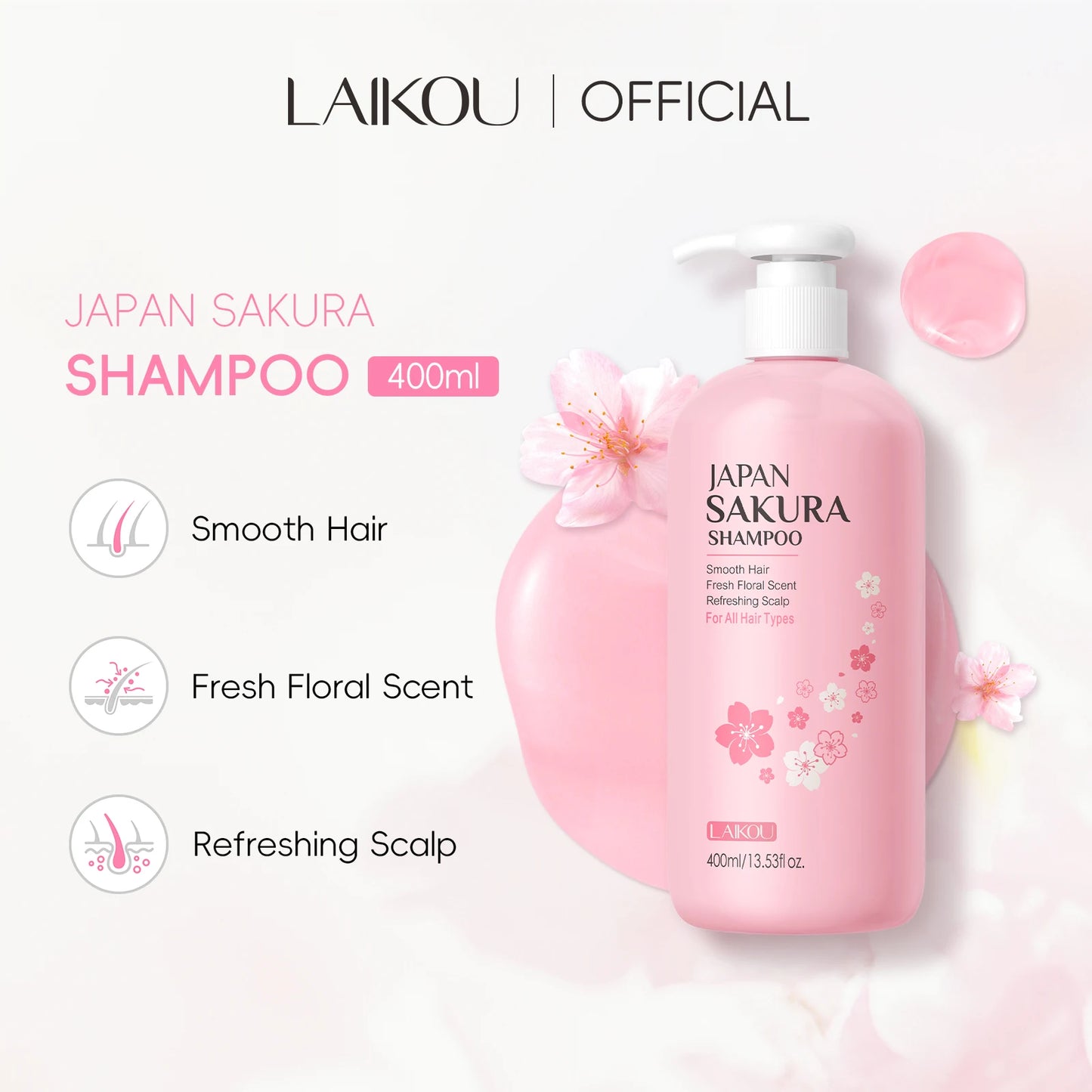 LAIKOU Sakura Shampoo Repair Anti Split Ends Smooth Frizz Dry Hair
