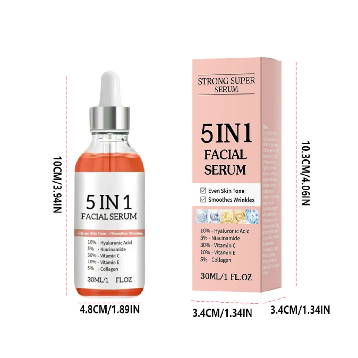 5 In 1 Fade fine lines Firming Face Serum Moisturizing brightning Vitamin C Hyaluronic Acid Facial Serum Shrink Pores Skin Care