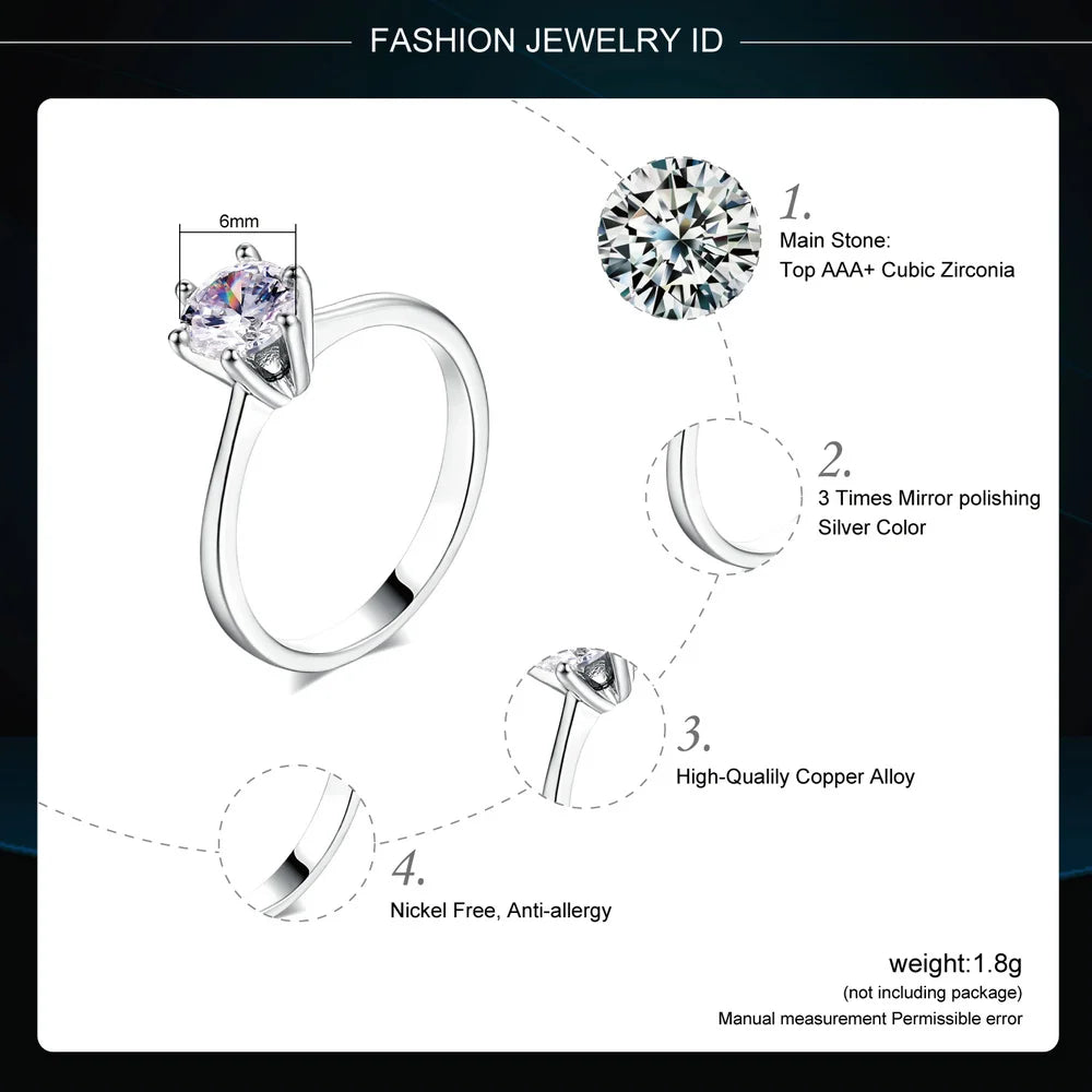 Wedding Engagement Rings For Women Female Jewellry Silver Color Ring 6 Clows Zirconia Ring With Stone Jewelry Wholesale R013