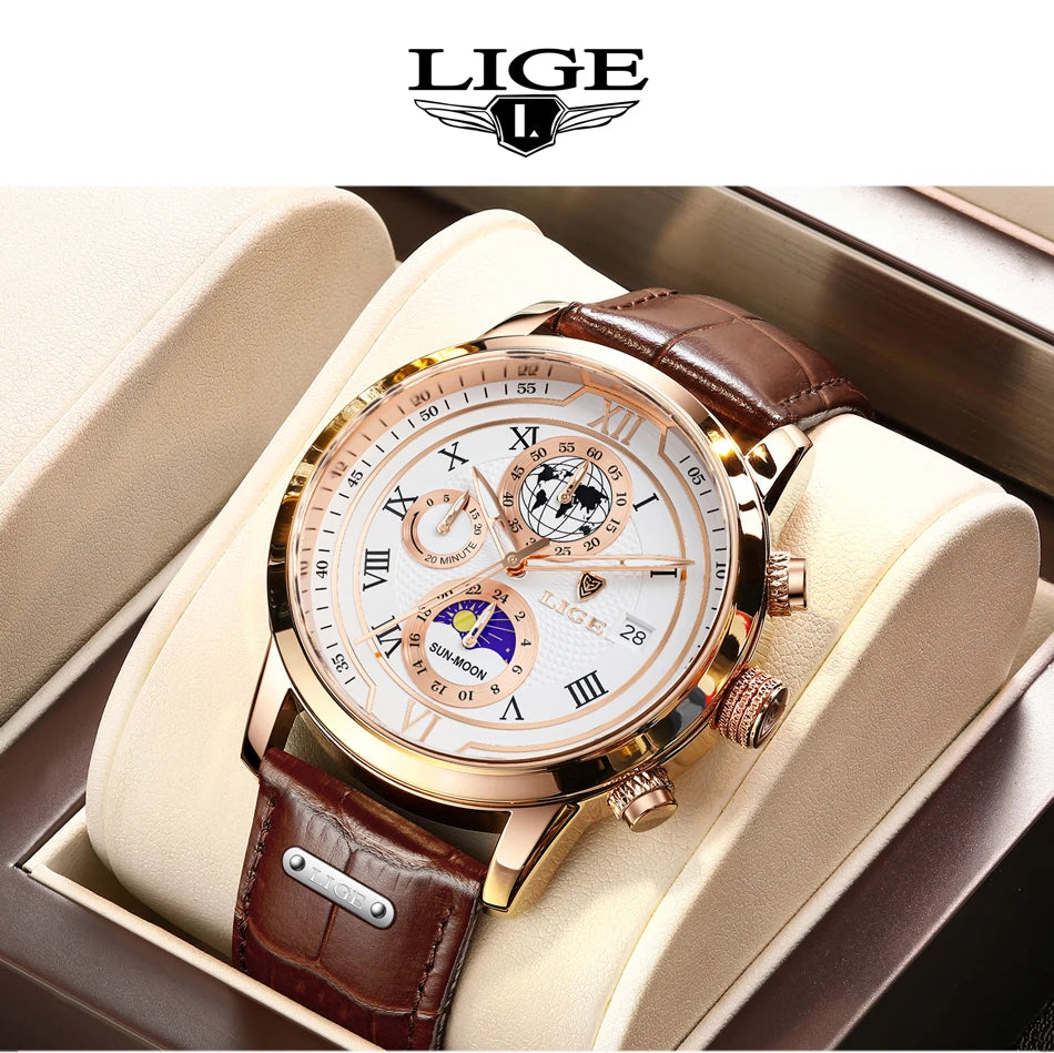 LIGE Top Brand Luxury Watch for Men Business Casual Men's Watches Wristwatch Man Quartz Chronograph Waterproof Watches Clock New