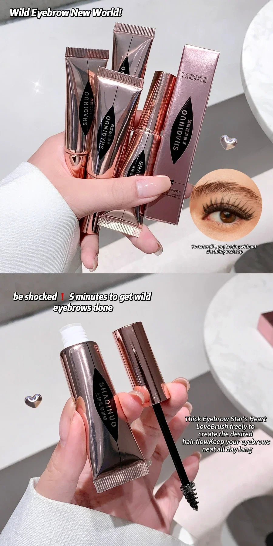 Eyebrow Styling Gel Easy to Shape & Long-Lasting Hold, Small Brush for Effortless Application, Naturally Colored for Al
