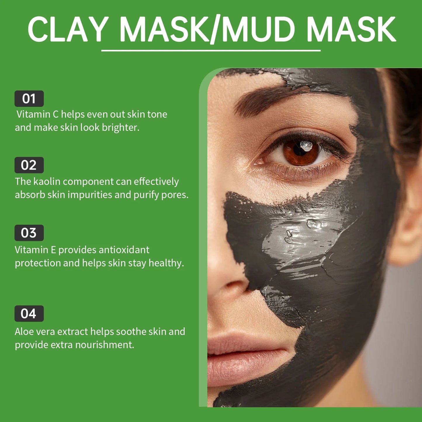 Face Cleansing Clay Mask Green Tea Turmeric Shrink Pore Blackhead Remover Exfoliating Moisturizing Oil Control Dead Sea Mud Mask