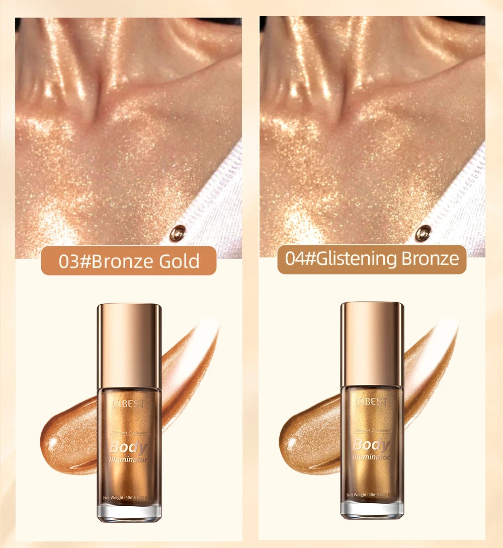 QIBEST 5 Colors Body Face Liquid Highlighter Glitter Makeup Glow Face Contour Shimmer Illuminator Ginger Highlight Cosmetics