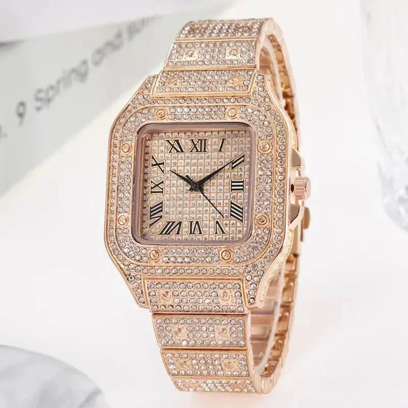 Luxury Diamond Men Women Watches Gold Watch Ladies Wrist Watch Luxury Rhinestone Unisex Bracelet Watches Female Clock 2024 New