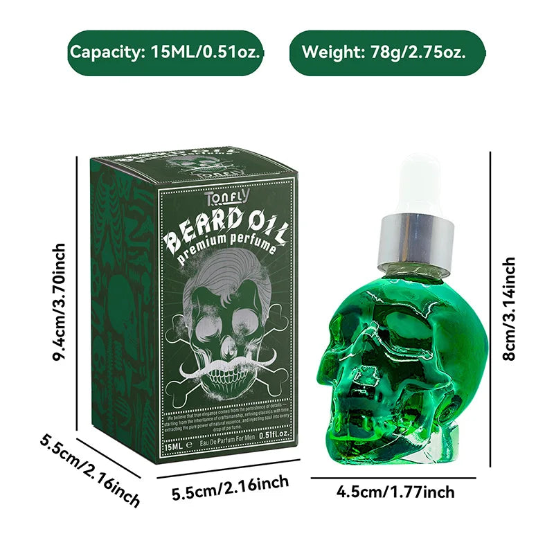 Men's Beard Care Perfume Oil 15ml Gentleman Fragrance Long-lasting Fragrance Brand Skull Perfume Portable Fresh Eau De Perfume