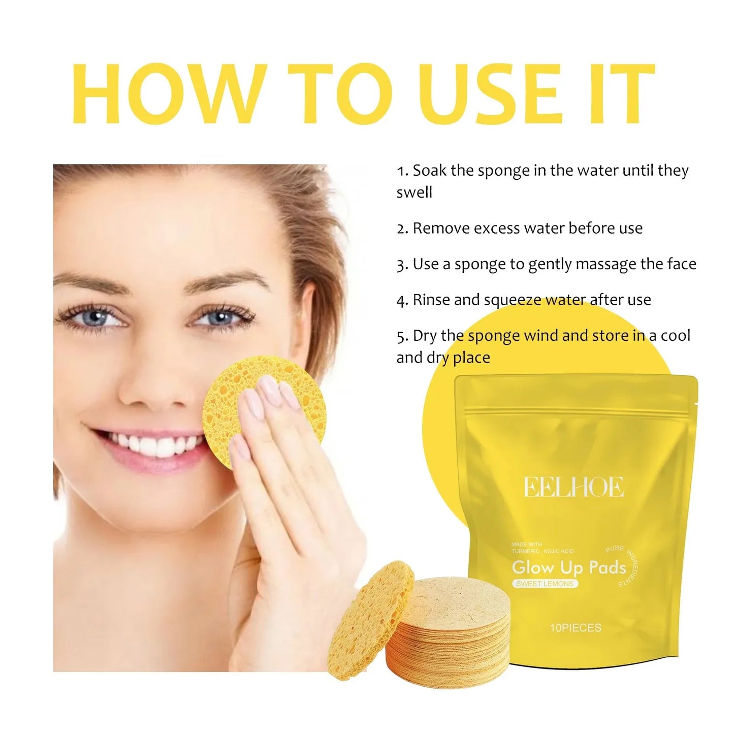 Turmeric Cleansing Pad Deeply Cleanses Skin, Removes Dirt, Controls Oil and Softens Exfoliated, Tender Skin