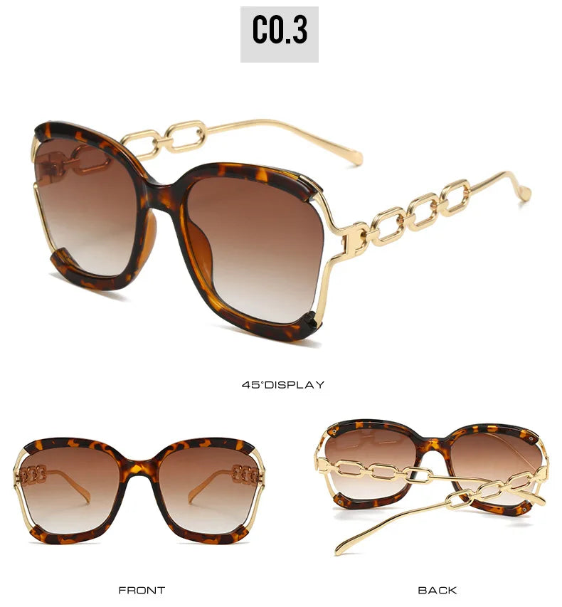 Luxury Square Sunglasses Women UV400 Retro Brand Chain Metal Frame Shades Summer Sun Glasses for Female