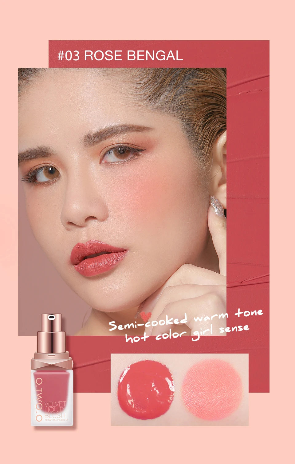 O.TWO.O Liquid Blusher 4 Colors Rose Pink Blush Long Lasting Natural Cheek Face Makeup Blusher High Pigment For Women Cosmetics