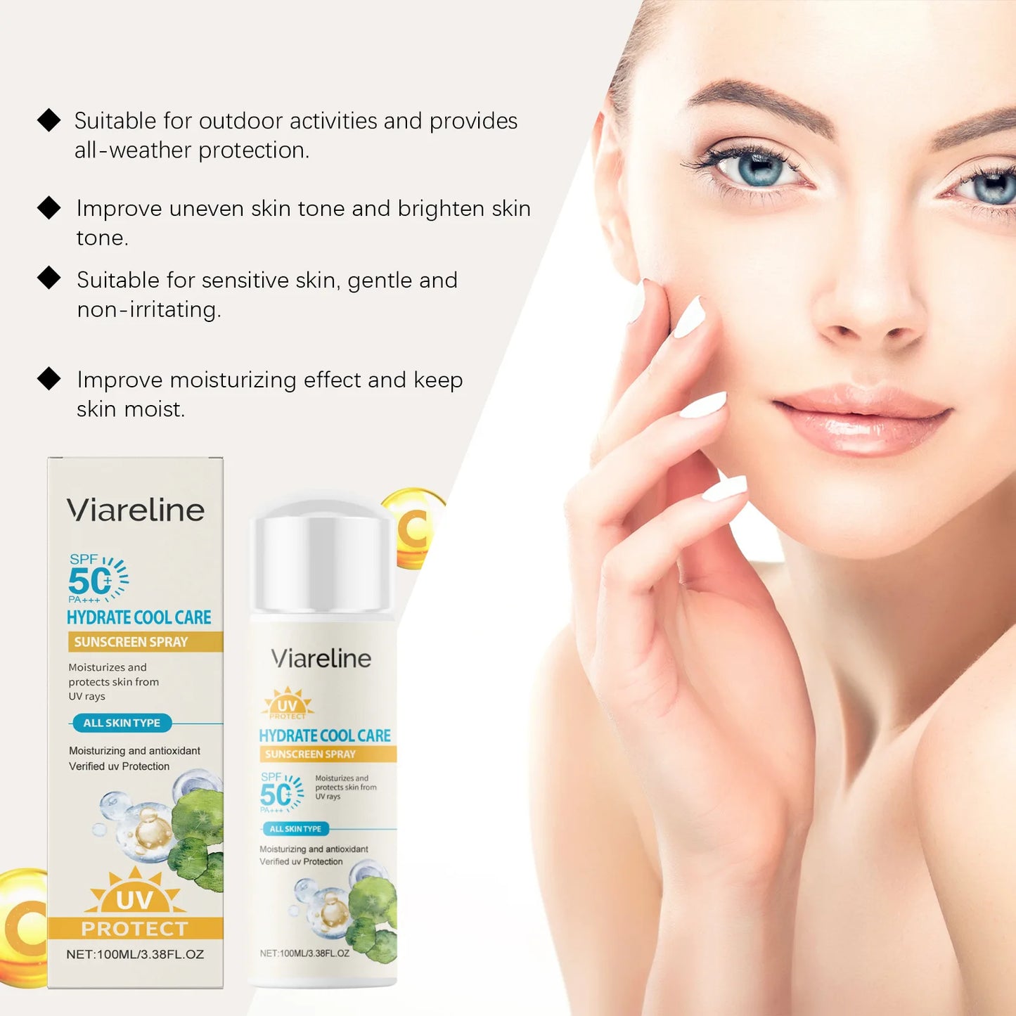 Sun Protection Spray Broad Spectrum SPF 50 UVA UVB Protection Sunburn Prevention Waterproof Lightweight Lasting Sunscreen Mist